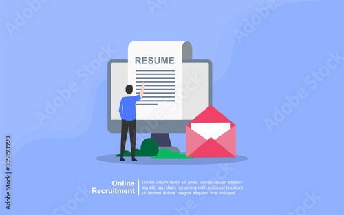 We are hiring and online recruitment concept with people character. We are hiring, search talent, job hiring. Suitable for web landing page, ui, mobile app, banner template. Vector Illustration
