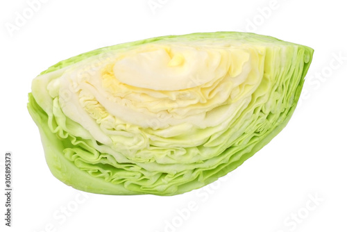 Cut of green cabbage isolated on white background © Dmytro