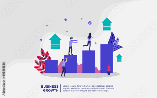 Business growth illustration concept with tiny people. Return on investment, people celebrating for successful, business profit. Flat design concept for landing page, presentation, marketing resource