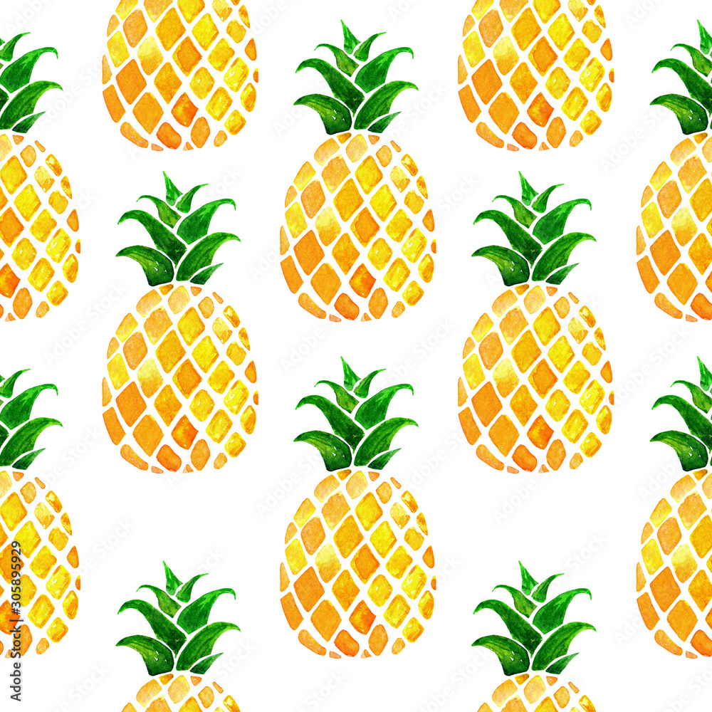Hand drawn seamless pattern with pineapples isolated on white background. Colorfull summer seamless background for textile, print and banners. Healthy food concept. Hand drawn seamless pattern with pineapples isolated on white background. Colorfull summer seamless background for textile, print and banners. Healthy food concept.