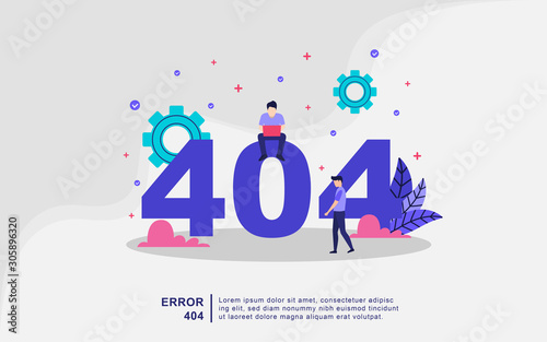 Illustration concept of 404 error page not found System updates, uploading, operation, computing,installation programs. system maintenance. Flat vector illustration modern character design.