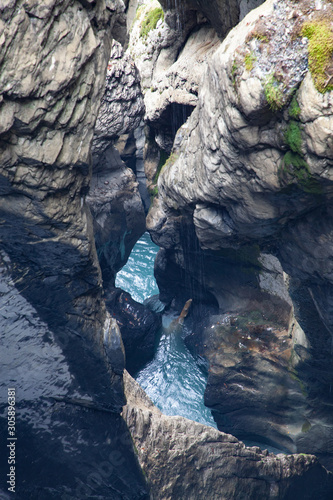 trummelbach falls, the biggest waterfall in Europe, inside a mountain accessible for public, Lauterbrunnen village, canton Bern, Switzerland
