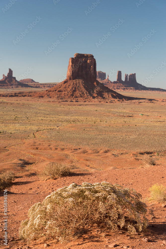 Fototapeta premium The wide countryside in Monument Valley. An afternoon view of Navajo Nation with the mesas at the back