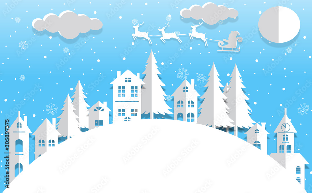 winter landscape with small town christmas