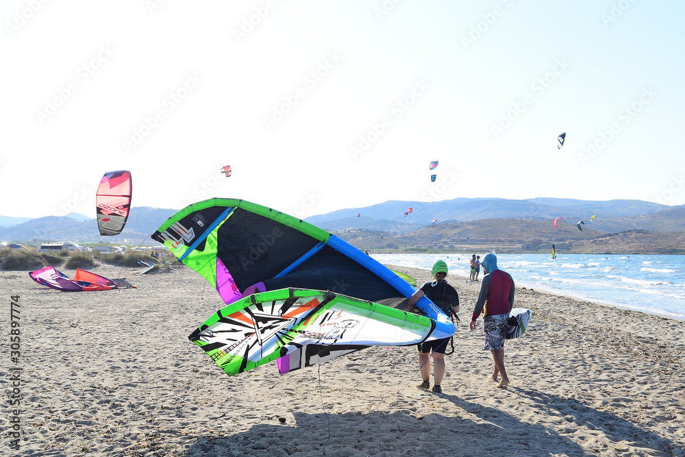 Kiteboarding at Aydincik Cove - turkish aegean island Gokceada (Imbros)