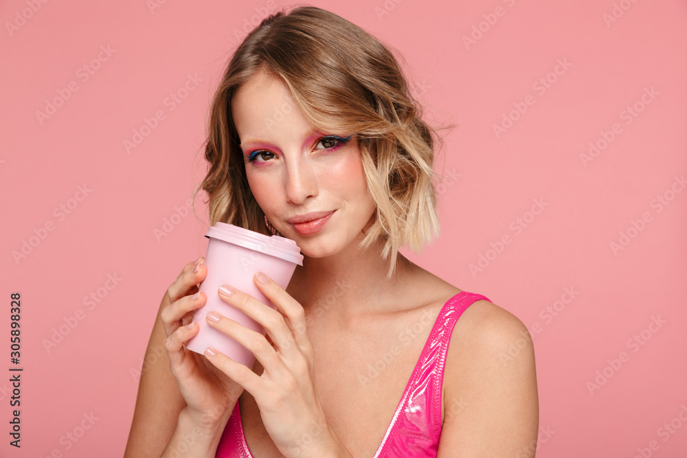Beautiful smiling blonde girl with bright makeup Beautiful smiling blonde girl with bright makeup