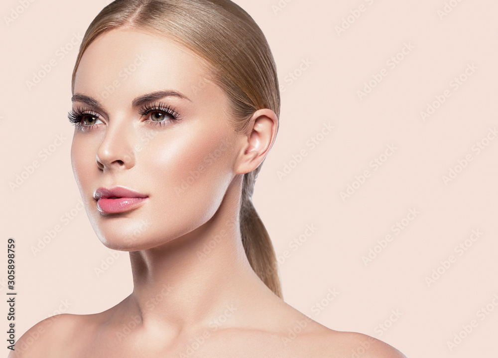 Woman beauty face eyes lashes healthy skin natural make up female spa