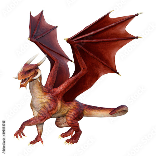 3D Rendering Fairy Tale Dragon on White