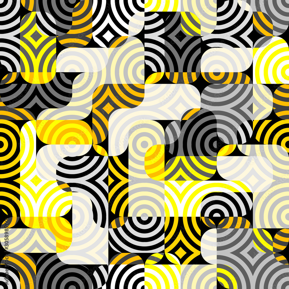 Fototapeta premium Yellow geometric pattern in a patchwork collage style.