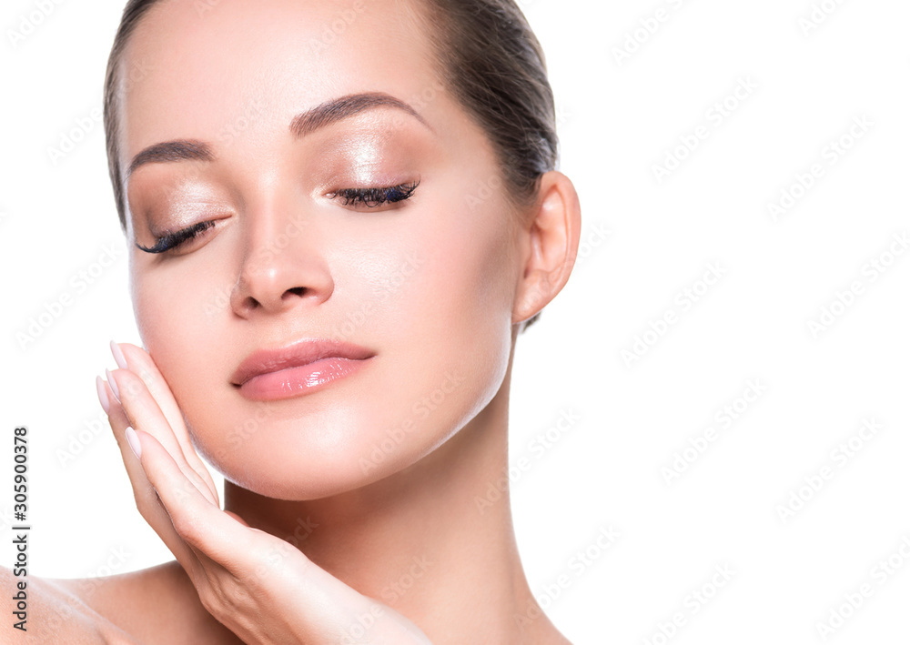 Beautiful woman face natural make up healthy skin close up beauty eyes Beautiful woman face natural make up healthy skin close up beauty eyes