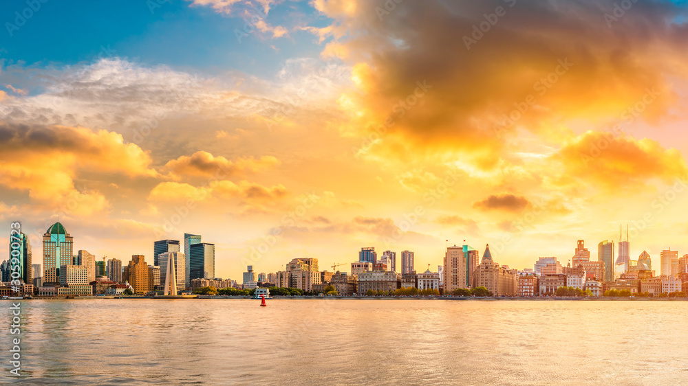 City skyline and sunset beautiful sky in Shanghai