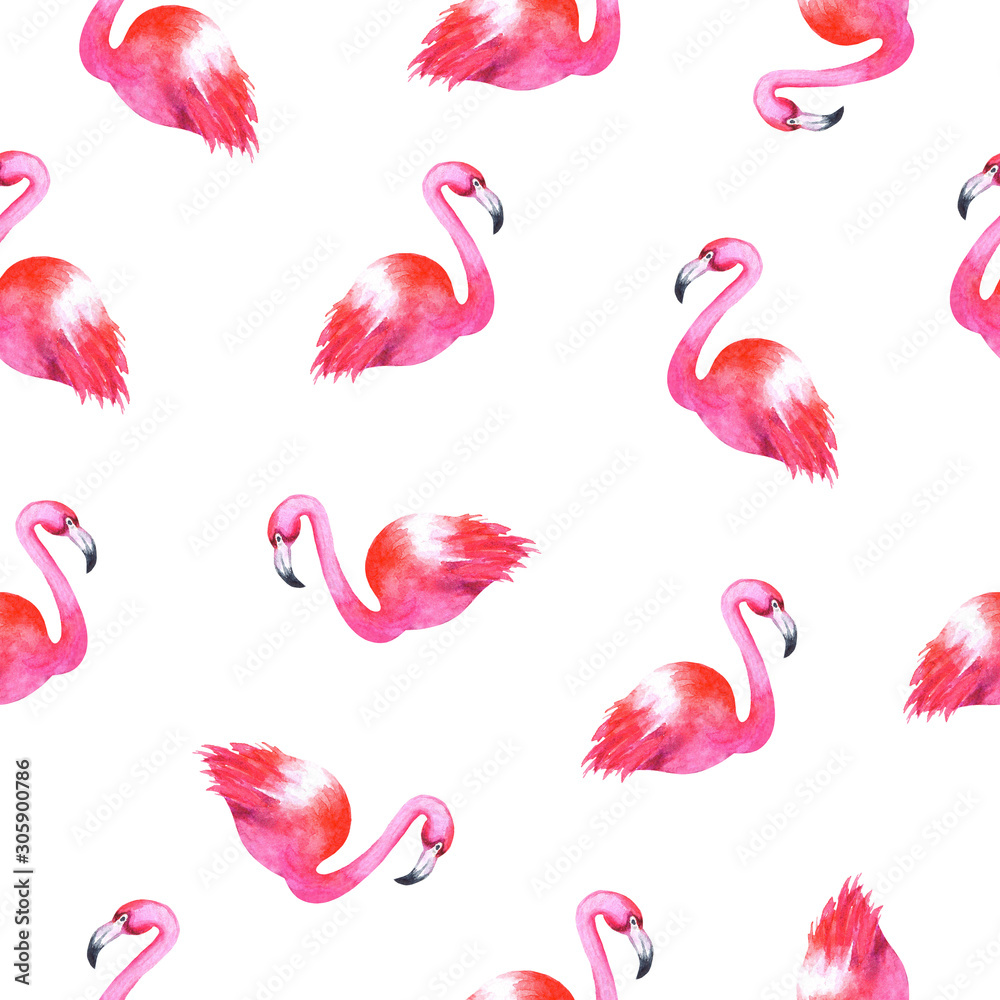 Flamingo watercolor seamless pattern on white background. Hand drawn illustration. Colorfull bright summer seamless background for textile, print and banners. Flamingo watercolor seamless pattern on white background. Hand drawn illustration. Colorfull bright summer seamless background for textile, print and banners.