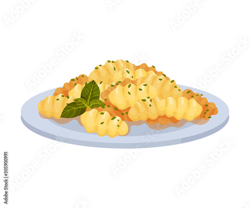 Prepared Pasta With Gnocchi Elements Served On Plate Vector Illustration