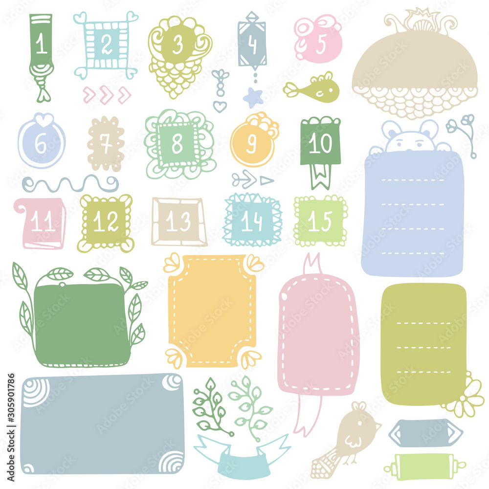Bullet journal hand drawn vector elements for notebook, diary and planner. Doodle frames isolated on white background. Bullet journal hand drawn vector elements for notebook, diary and planner. Doodle frames isolated on white background.