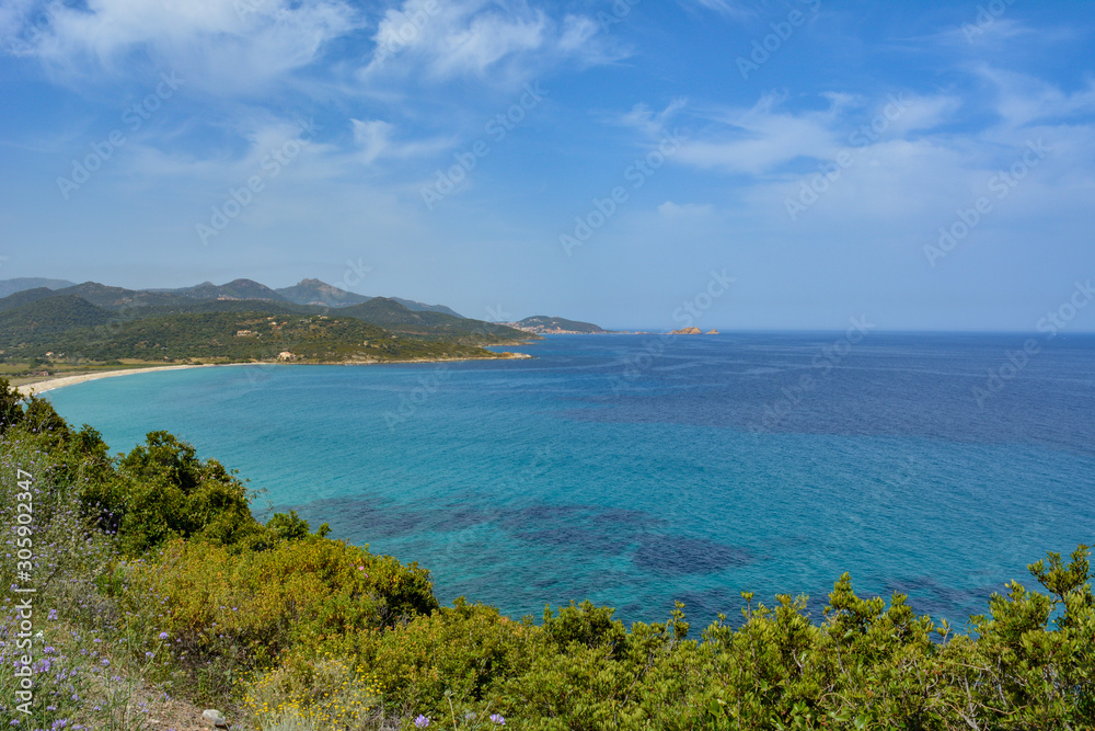 Veduta aerea della spiaggia di Lozari, Balagne, Corsica. Francia