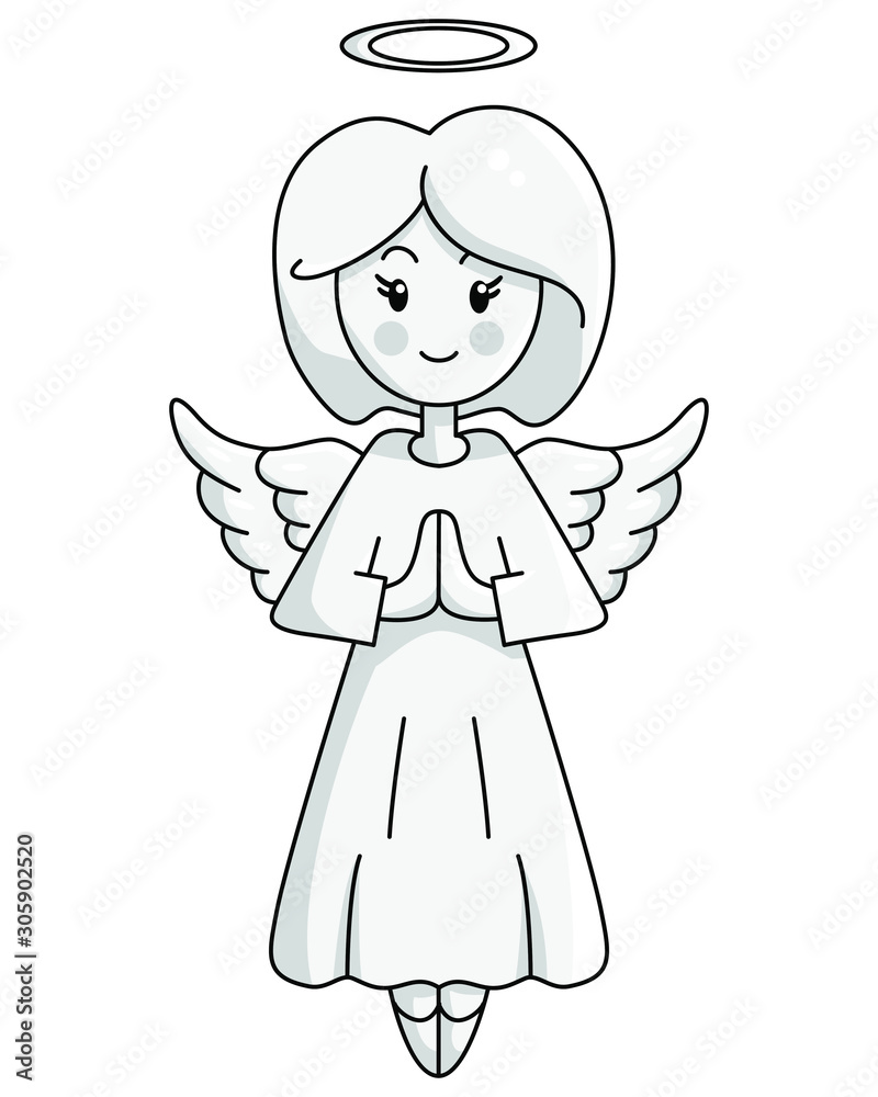 Guardian Angel Woman Cartoon Icon Hand Drawn Coloring Page Stock Vector |  Adobe Stock