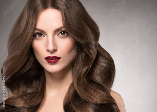 Curly hair woman beauty makeup female healthy hairstyle fashion make up brunette