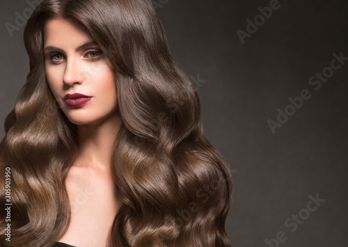 Beauty hair woman long curly hairstyle natural makeup
