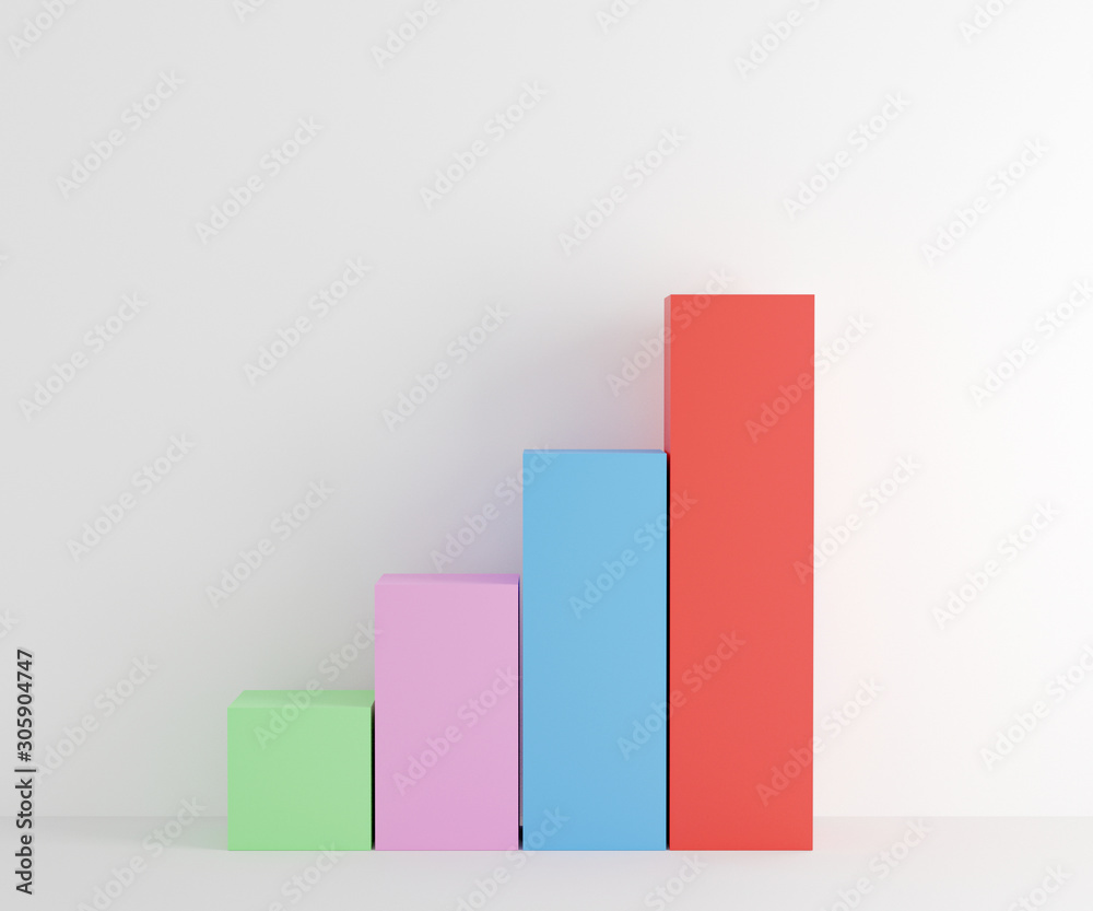 3d render successful business motivation concept levels on white background, geometric chart with business. isometric step graph or minimal idea creative concept