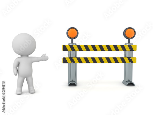 3D Character showing a road block