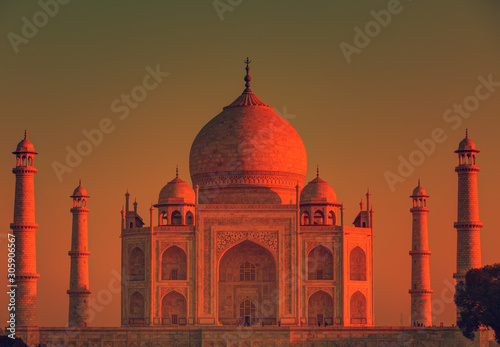 Vintage, retro style - Taj Mahal - Famous architectural monument. Agra, India