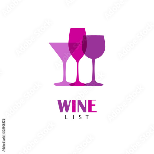 Abstract colorful logo design template. Wineglass vector icon. Concept for bar menu, party, alcohol drinks, celebration holidays.