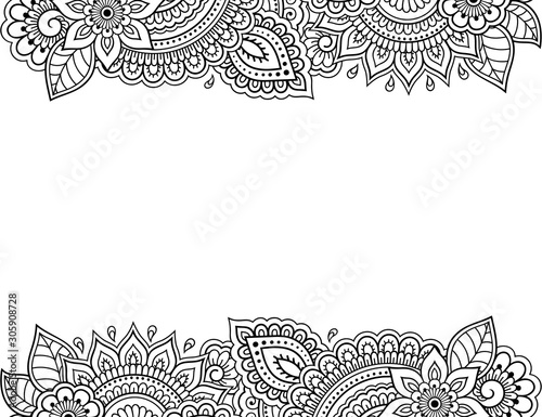 Stylized with henna tattoos decorative pattern for decorating covers for book, notebook, casket, magazine, postcard and folder. Flower in mehndi style. Frame in the eastern tradition. photo