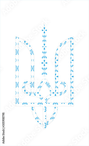 vector trident with traditional Ukrainian ornament in blue tones