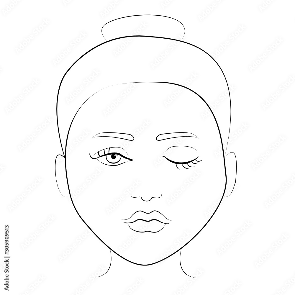 Illustration on a white background outline of the human female face for makeup. Face chart template for make up.How to put on perfect make up. Contouring for face shapes. Line vector illustration. Illustration on a white background outline of the human female face for makeup. Face chart template for make up.How to put on perfect make up. Contouring for face shapes. Line vector illustration.