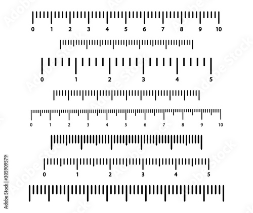 Black scale with numbers for rulers. Different units of measurement. Vector illustration