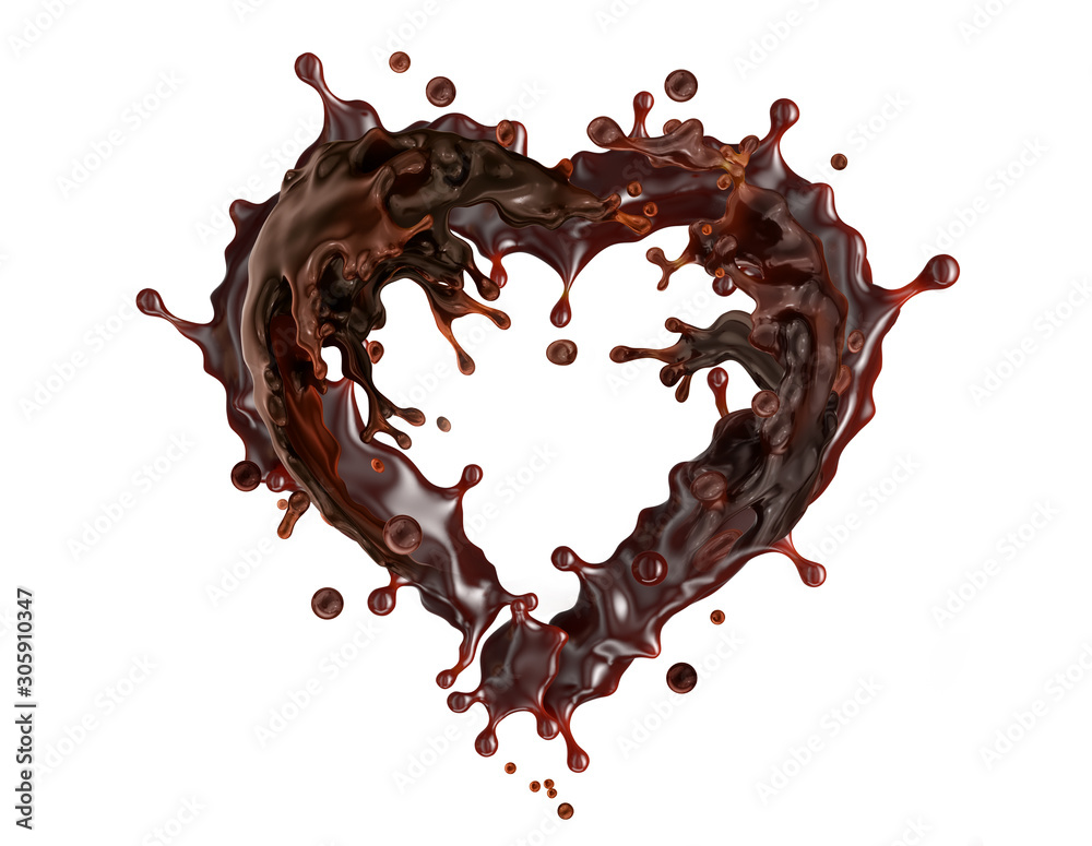 melted liquid milk chocolate or chocolate sauce 3d heart splash isolated on white background hot melt milk chocolate syrup valentine heart cocoa coffee chocolate splash template design element stock illustration adobe