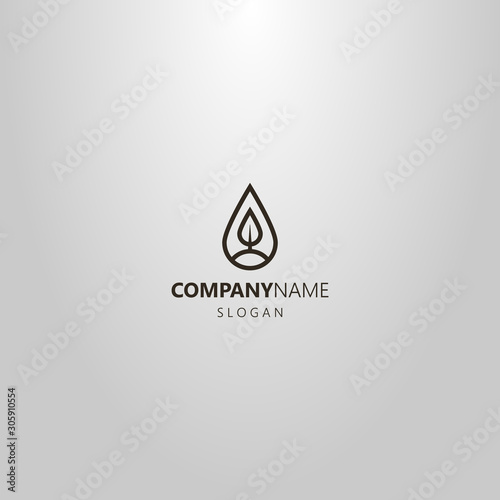 black and white simple vector line art logo of a tree or leaf in a teardrop-shaped frame