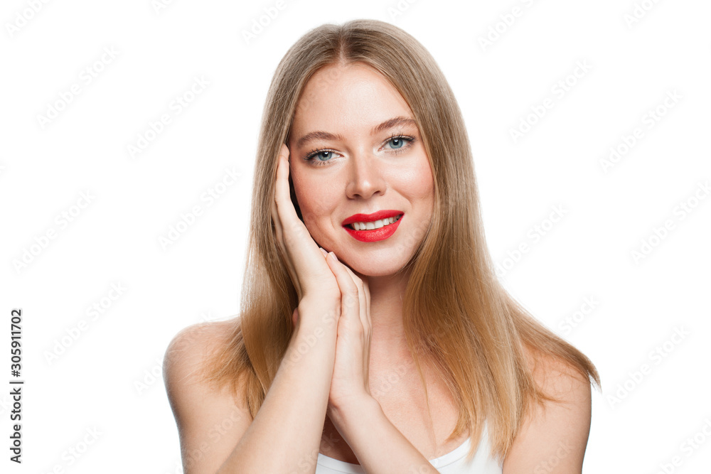 Young beautiful woman isolated on white background. Healthy model girl isolated portrait Young beautiful woman isolated on white background. Healthy model girl isolated portrait