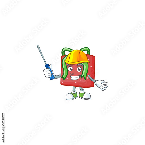 Cool automotive red gift box presented in cartoon character style