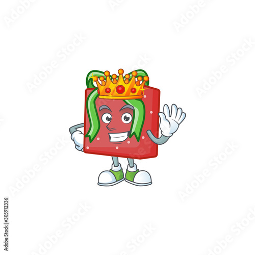 King of red gift box on cartoon mascot style design