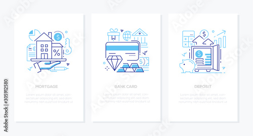 Banking products and services - line design style banners set