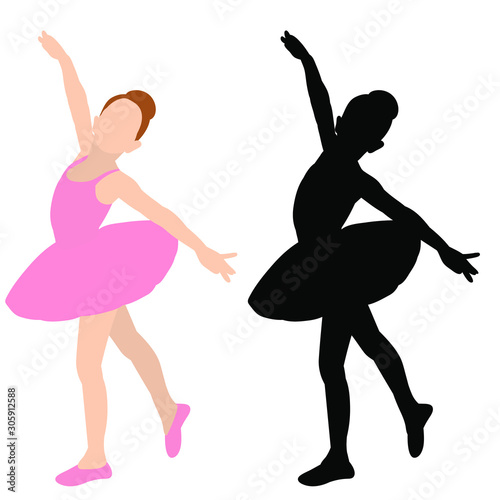 isolated, silhouette of a child ballerina dancing