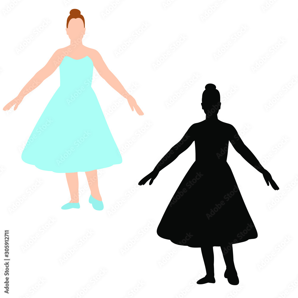  isolated, silhouette of a ballerina girl child dancing ballet