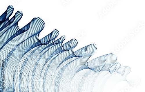 Flowing energy particles, wave of blended dots transparent tulle textile on wind. Curved dotted 3d lines vector effect illustration. 3d futuristic technology style.