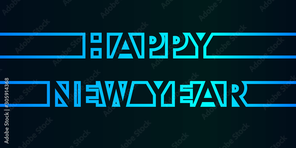 Happy New Year - greeting card, invitation, poster, flyer - cold continuous outline letters - vector