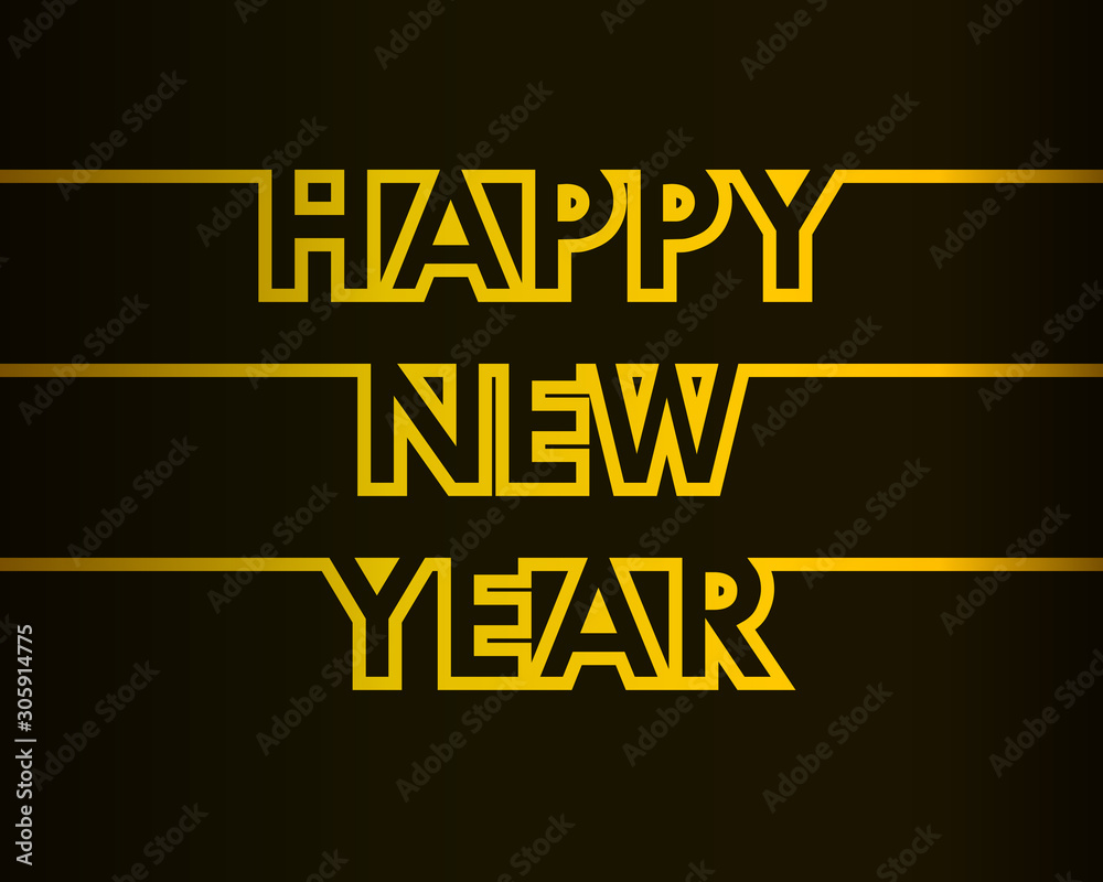 Happy New Year - greeting card, invitation, poster, flyer - golden continuous outline letters - vector Happy New Year - greeting card, invitation, poster, flyer - golden continuous outline letters - vector