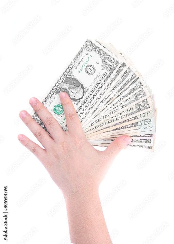 Hand with money isolated on a white background Hand with money isolated on a white background