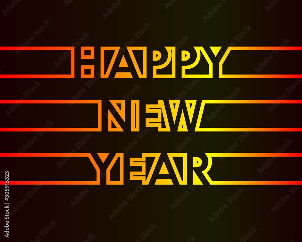 Happy New Year - greeting card, invitation, poster, flyer - warm continuous outline letters - vector