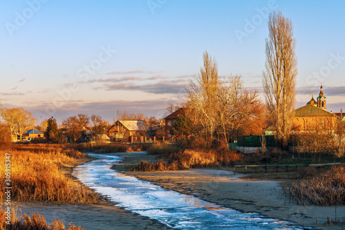 autumn landscape with river and trees