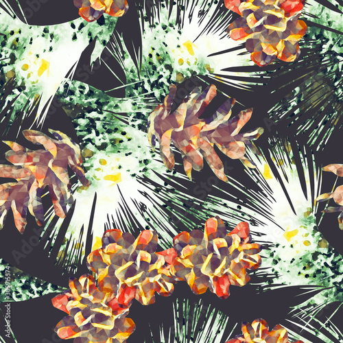 Cone and fir, seamless pattern.