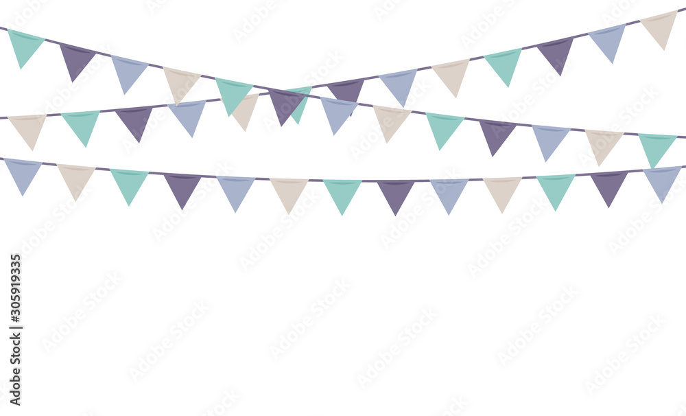 Fototapeta premium Bunting flags party decoration in pastel colors. Colorful vector.