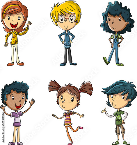 Group of cute cartoon children. Teenager friends.