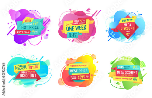 Set of banners with sales vector, propositions of shops and market, best offer and sale, ribbons with text, off price proposals for special clients, art sale tags