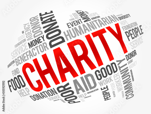 Charity word cloud collage, business concept background