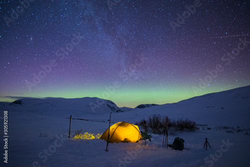 Wilderness with Northern Lights in Dovrefjell National Park, Norway